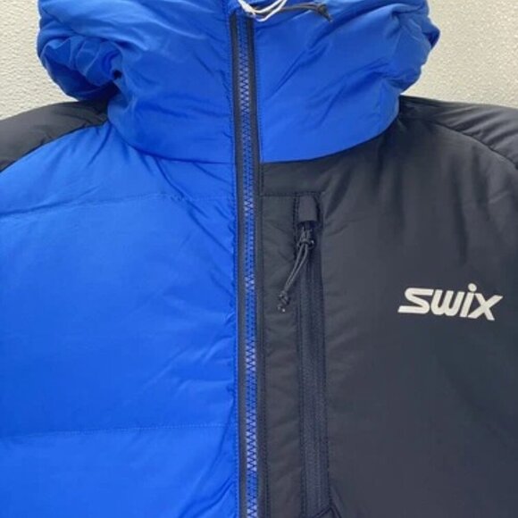 NEW SWIX Mens Jacket Active Blue/Dark Navy Size XL Focus Down Puffer Hooded Zip - Picture 4 of 5